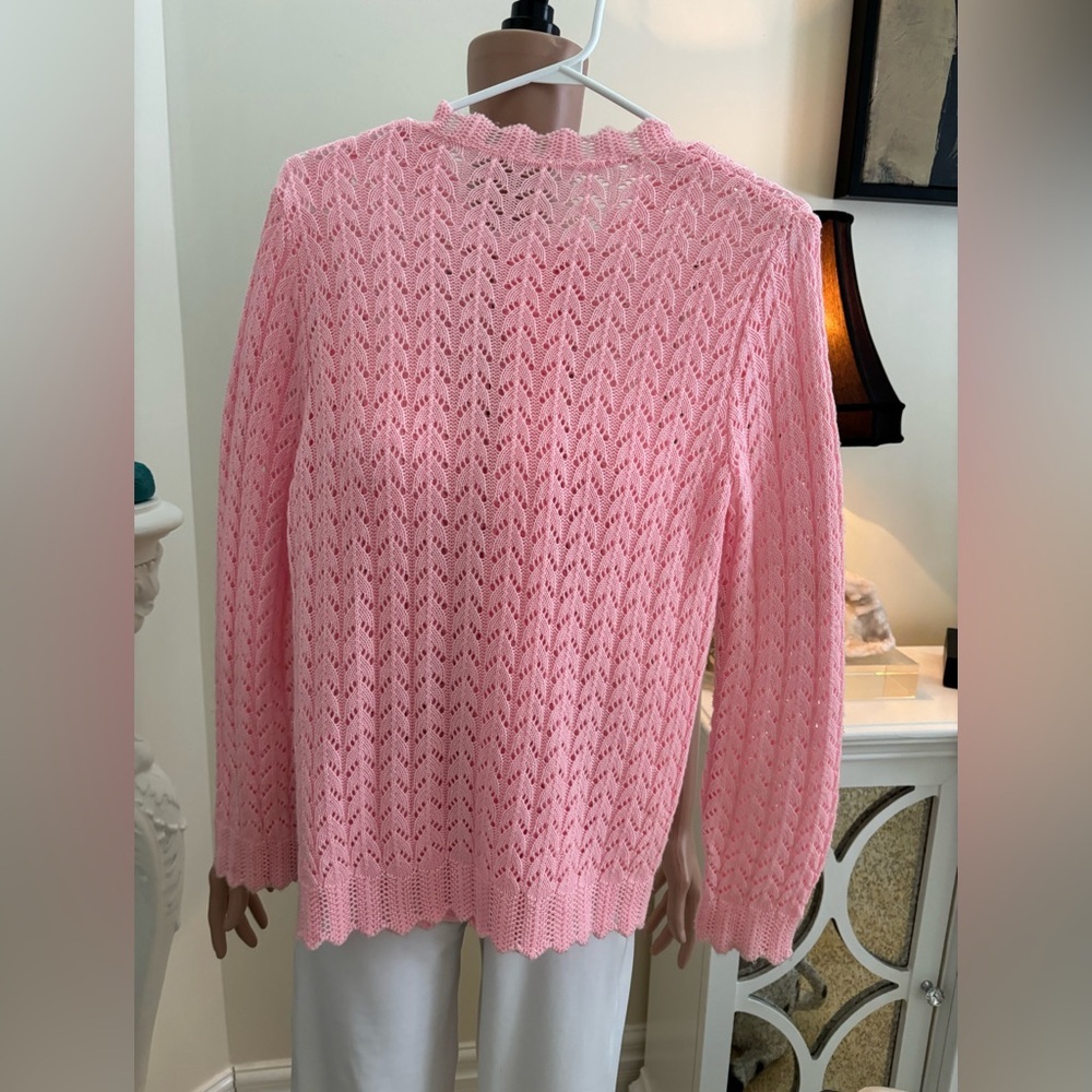 Pink Handmade Pointelle Knit Button-Up Sweater Cardigan - Picture 7 of 10
